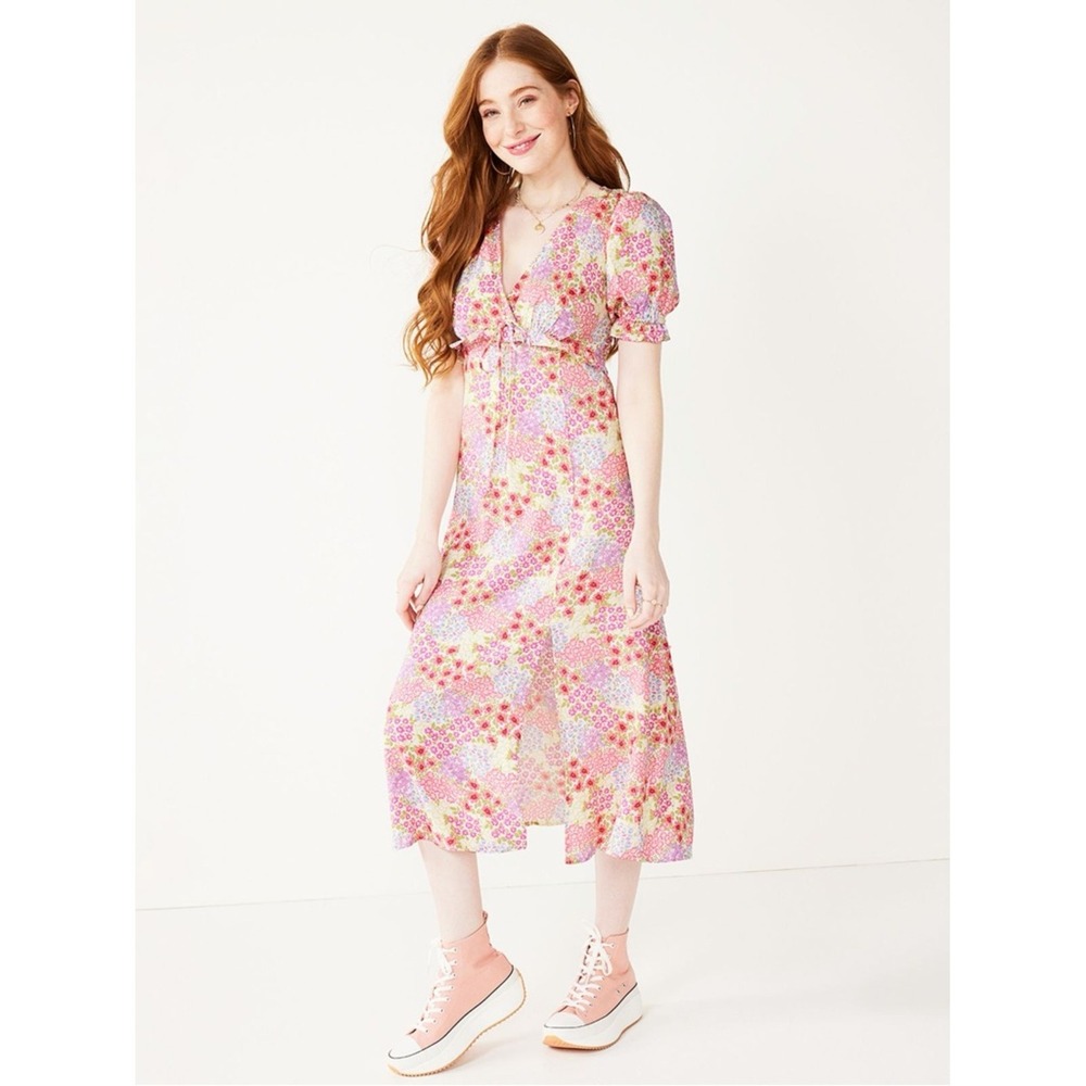 SO Pink Floral Midi Dress L Pink
